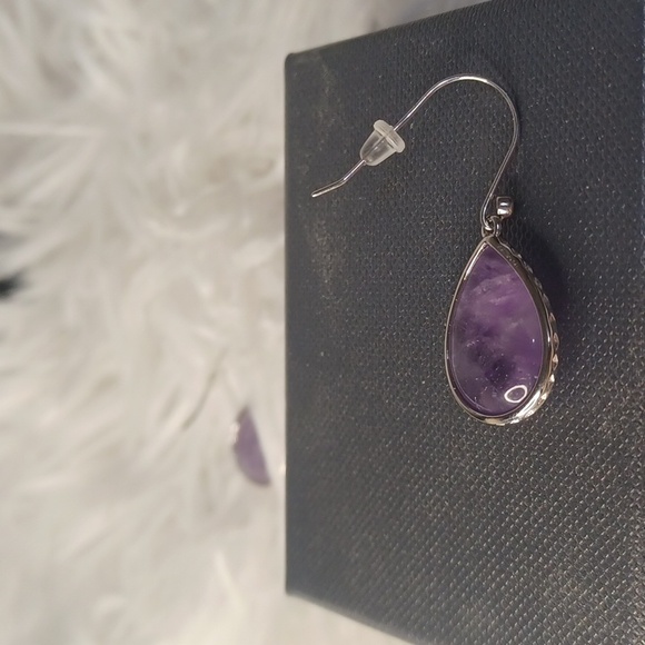 Colleen Lopez Sterling Silver Pear Shaped Amethyst Drop Earrings NEW - Picture 6 of 8